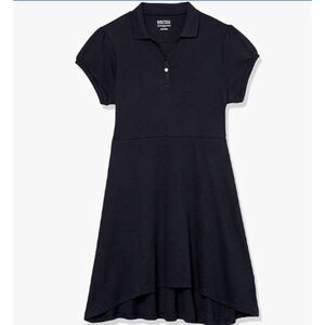 Nautica Navy Blue Girls' School Uniform Short Sleeve Polo High Low Dress, Size L
